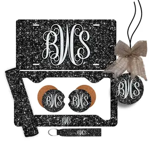 Black Glitter {EFFECT} Personalized License Plate and Car Coasters, Personalized car tag, Custom Car Tag, License Plate for women, Monogram
