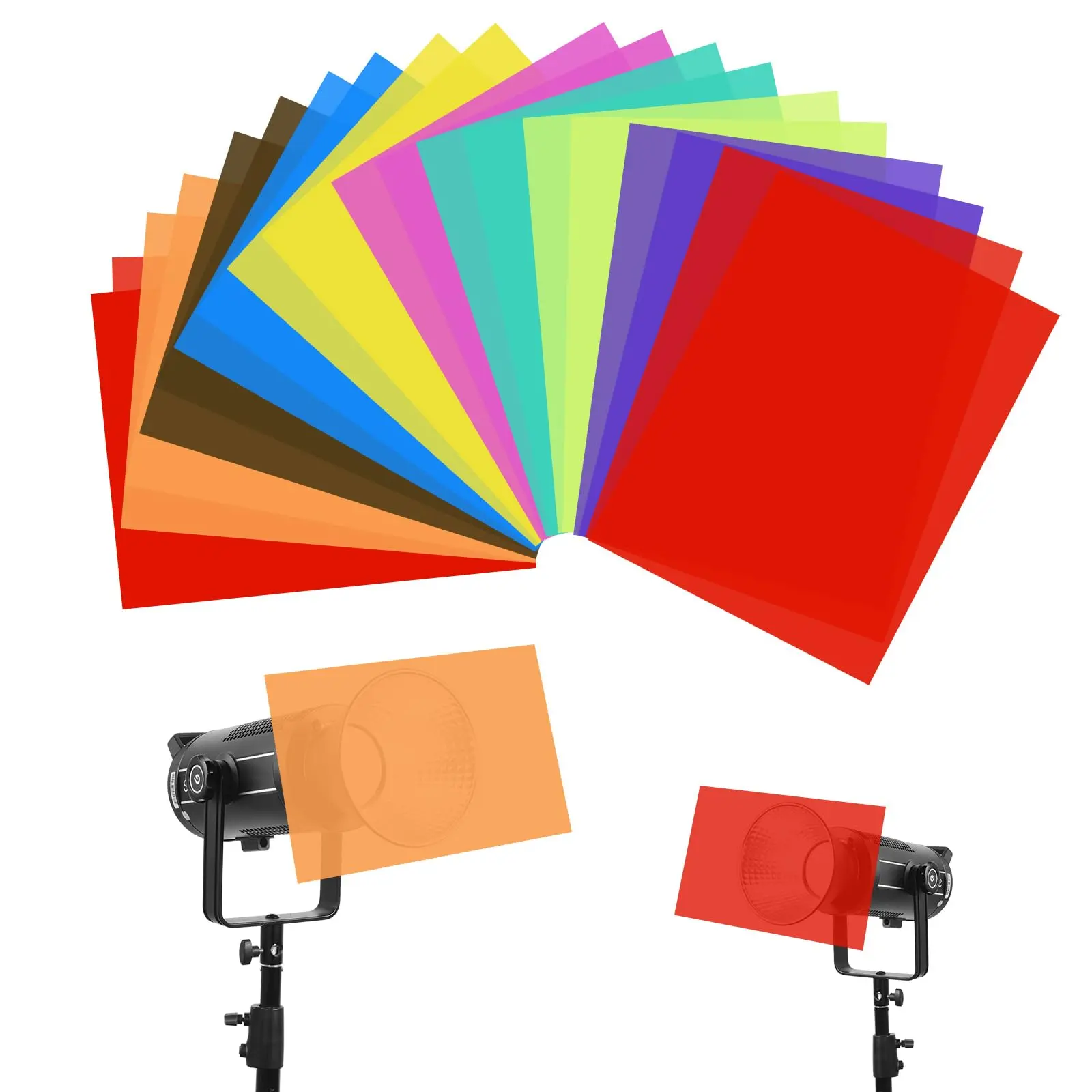 Durable Color Correction Lighting Gel Filters, 20-Pack 9-Color Transparent Plastic Sheets (11.7x8.3in) for Photography Equipment, Flash Lights, Stage Lighting Accessories