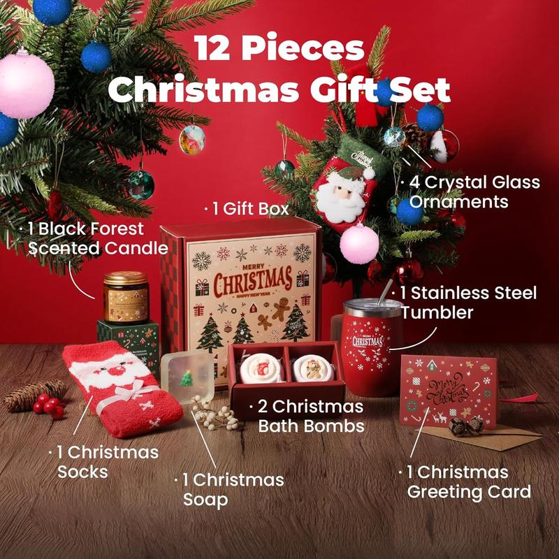 Unique Holiday Christmas Gift Baskets for Women, Last Minute Christmas Gift Set for Women, Relaxing Spa Gift with Tumbler for Mom Wife Sister Girlfriend & Best Friend