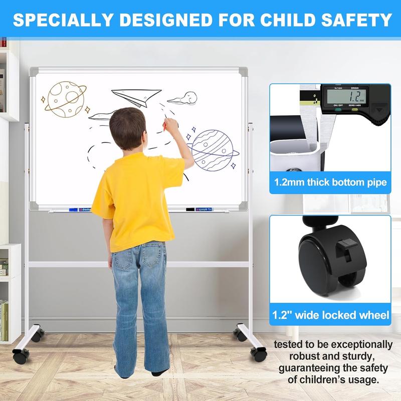 Dry Erase Board with Stand Double-Sided Mobile Whiteboard - 36"x24" Adjustable Height Rolling White Boards on Wheels for  & Adults