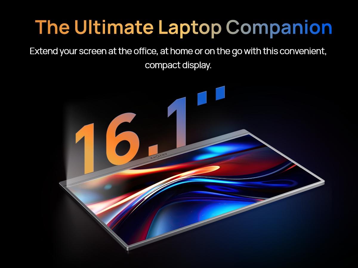 ARZOPA 16.1" Portable Monitor 100%sRGB FHD 1080P Portable Laptop Monitor Display IPS Eye Care Screen for High-end Office & Entertainment