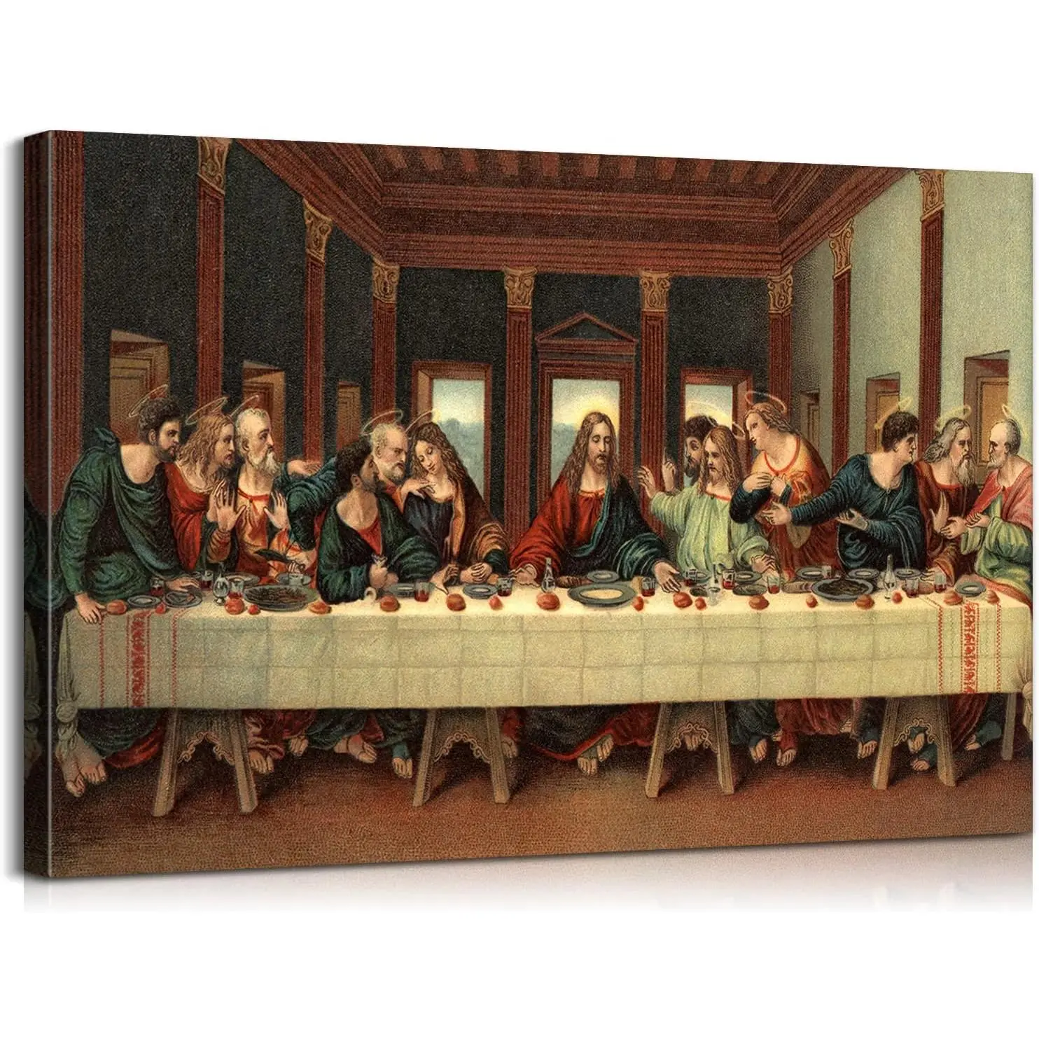 Religious Christian Last Supper Jesus Framed Wall Art Print - 12x18 in, Built-in Pine Wood Frame, Lightweight, Easy-Hanging, Fade-Resistant Wall Decor for Dining Room, Classroom, Christmas Easter Home Supplies