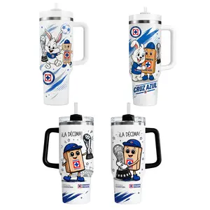 Cruz Azul “La Décima” Tumbler 40oz with Handle & Straw – Soccer Fan Gift, Cemento Cruz Azul Mascot Design, Insulated Stainless Steel Travel Mug, Liga MX Champion Cup Design, Hot & Cold Drink Cup