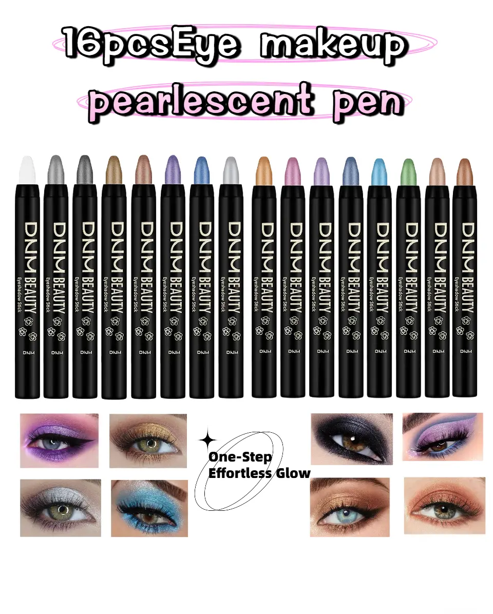 16-Piece Shimmer Eyeshadow Stick Set, Waterproof Cream Highlighter Pen, 1-Step Glitter Eyeliner Pencil for Eye Brightening, Long-Lasting Sparkly Makeup for Beginners, Pearlescent Eye Makeup Pen Pack