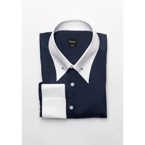 Egyptian Navy Blue Light Weight 80's Poplin Shirt - White Straight Pin Collar