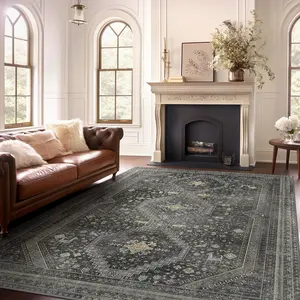 GENIMO Non-Slip Vintage Rugs, Low Pile Lightweight Print Carpet for Living Room，Bedroom, Office, Dining Room, Machine Washable Rug