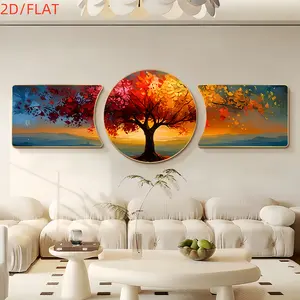 2D/FLAT New Three-Piece Decorative Painting Set - Background Wall Hanging Painting - New Luxury Modern Minimalist HD Round Corner Mural - High-End Atmosphere Mural - New Frame Three-Piece Mural