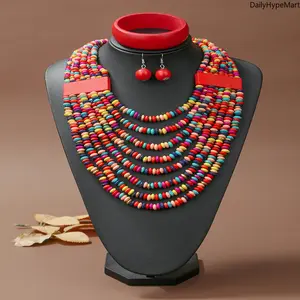 Vintage Layered Beaded Choker Handmade Exaggerated Boho Collarbone Necklace