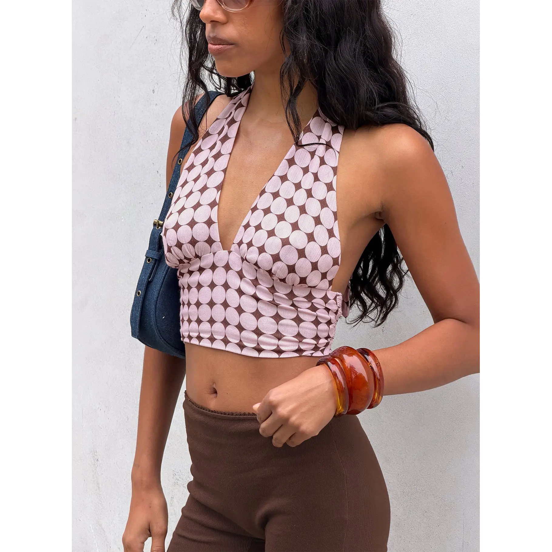 Natisha Halter Wrap Top Pink Geo