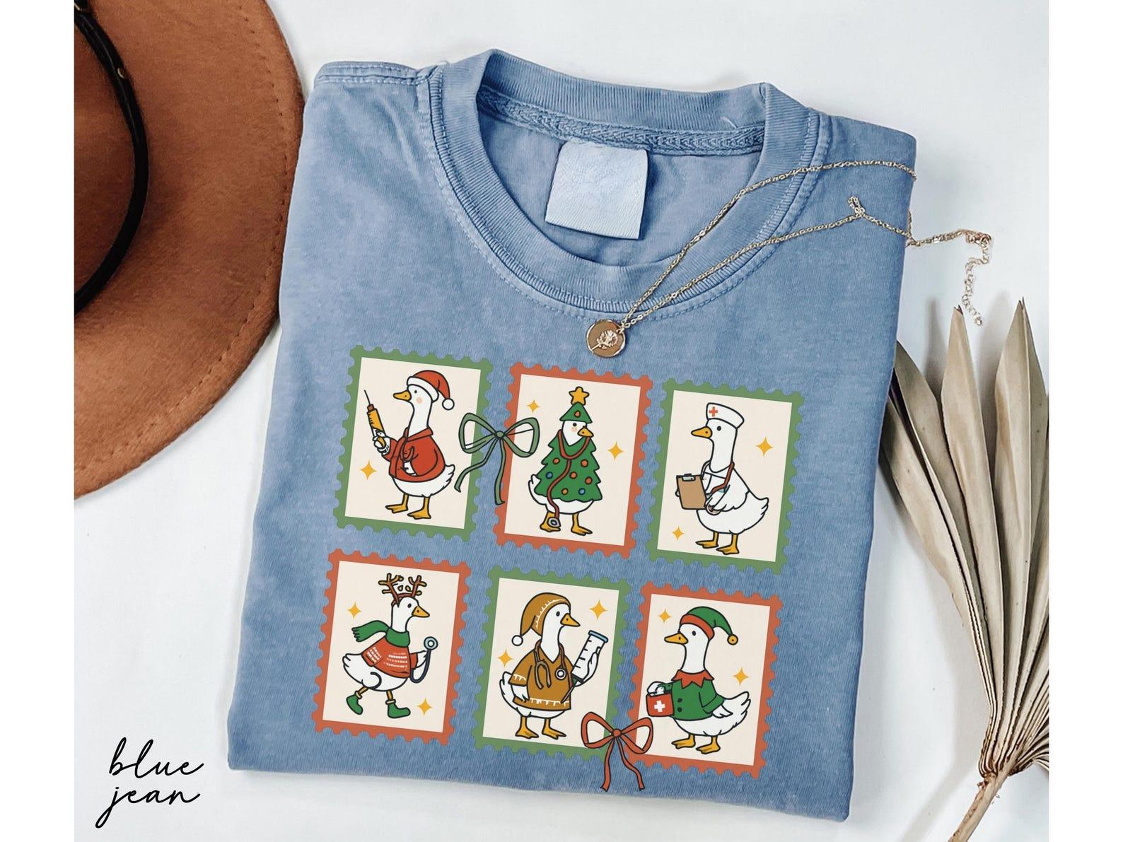 Comfort Color Christmas Goose Nurse Shirt, Funny Holiday RN Tee, Festive Medical Staff Gift, Cute Nursing Student Top, Xmas Crewneck Gift, Merry Christmas Tee