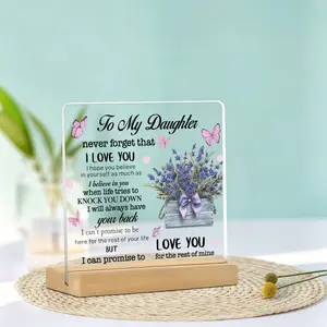 Inspirational Love Message Acrylic Plaque Sign with Wooden Stand, Home Office Desk Decor Keepsake Gift for Daughters, Mother's Day
