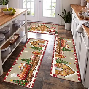 1pc Christmas Theme Kitchen Mat, Cute Cartoon Gingerbread Design, Non-Slip Entryway Rug, Holiday Gift for Home Decor