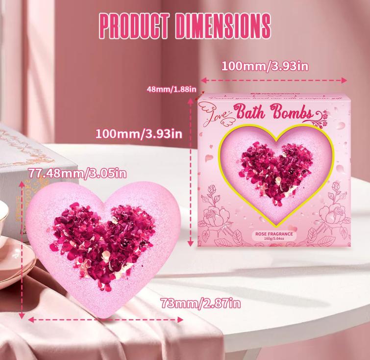 Valentines Bath Bombs for Women, XXL Valentines Day Gifts for Her & Him, Organic Heart Shaped Handmade Rose Essential Oil, Valentines Day Basket Birthday Gifts for Wife Daughter Girlfriend Coworkers