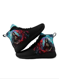 Men's Skull Print High Top Sneakers, Casual Comfortable Breathable Lace Up Sports Shoes, Fashionable Sneakers for Daily Wear, Valentine's Day, Gift Designer Shoe