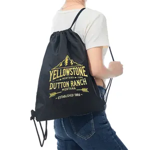 Yellowstone Mountain Dutton Ranch Drawstring Backpack Outdoor Adventure Hiking Bag Lightweight Sports Gym Sack Suitable for Nature Lovers Travelers Gift Idea for Christmas Thanksgiving Fathers Day and Birthday Presents Workout Sport Bags