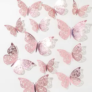 3D Hollow Out Wall Sticker, Creative Butterfly Design Decals, Decorative Paper Paster For Party Cake Home, Sticker Decorations
