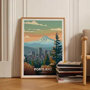 [UNFRAMED POSTER] [SALE OFF 40%] Portland Oregon Skyline Poster, Travel Wall Art, Cityscape Home Decor, Unique Gift Idea for Travelers