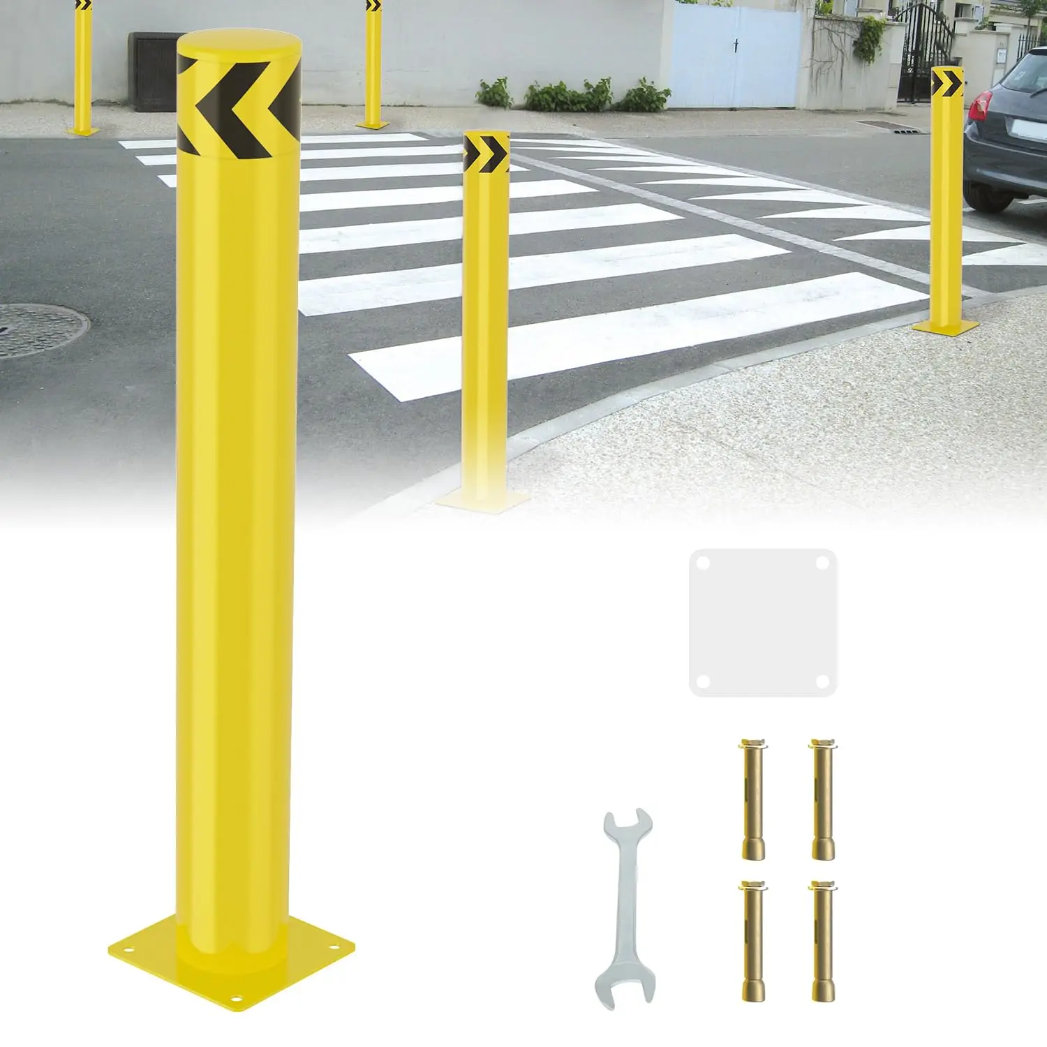Nilight 36-in Steel Construction Safety Bollard - Reflective, Impact-Resistant Construction Gear, Traffic Barrier, High-Visibility Post, 1-Pack Work Safety Equipment