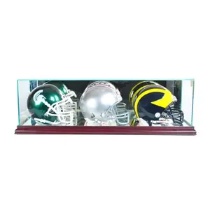Perfect Cases  Triple Mini Football Helmet Display Case- Cherry