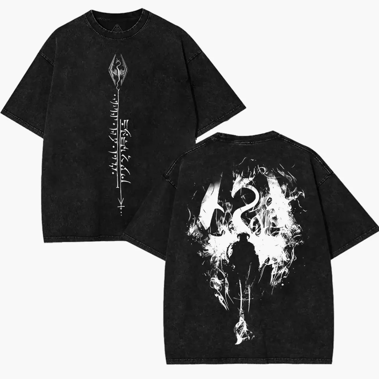 The Elder Scrolls V: Skyrim v9 Vintage Washed Tee Unisex Oversize Heavyweight Cotton T-shirt for Game Fans, 90s graphic tees Casual Outfits, Men Gifts, Clothes Menswear streetwear Top DA0