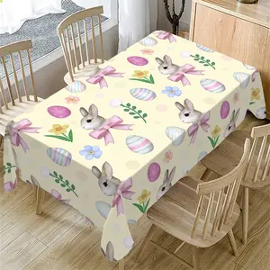 Rectangular Easter Tablecloth, Cartoon Rabbit Design, Picnic Table Cover, Perfect for Spring & Summer Decorations, Ideal for Holiday Occasions