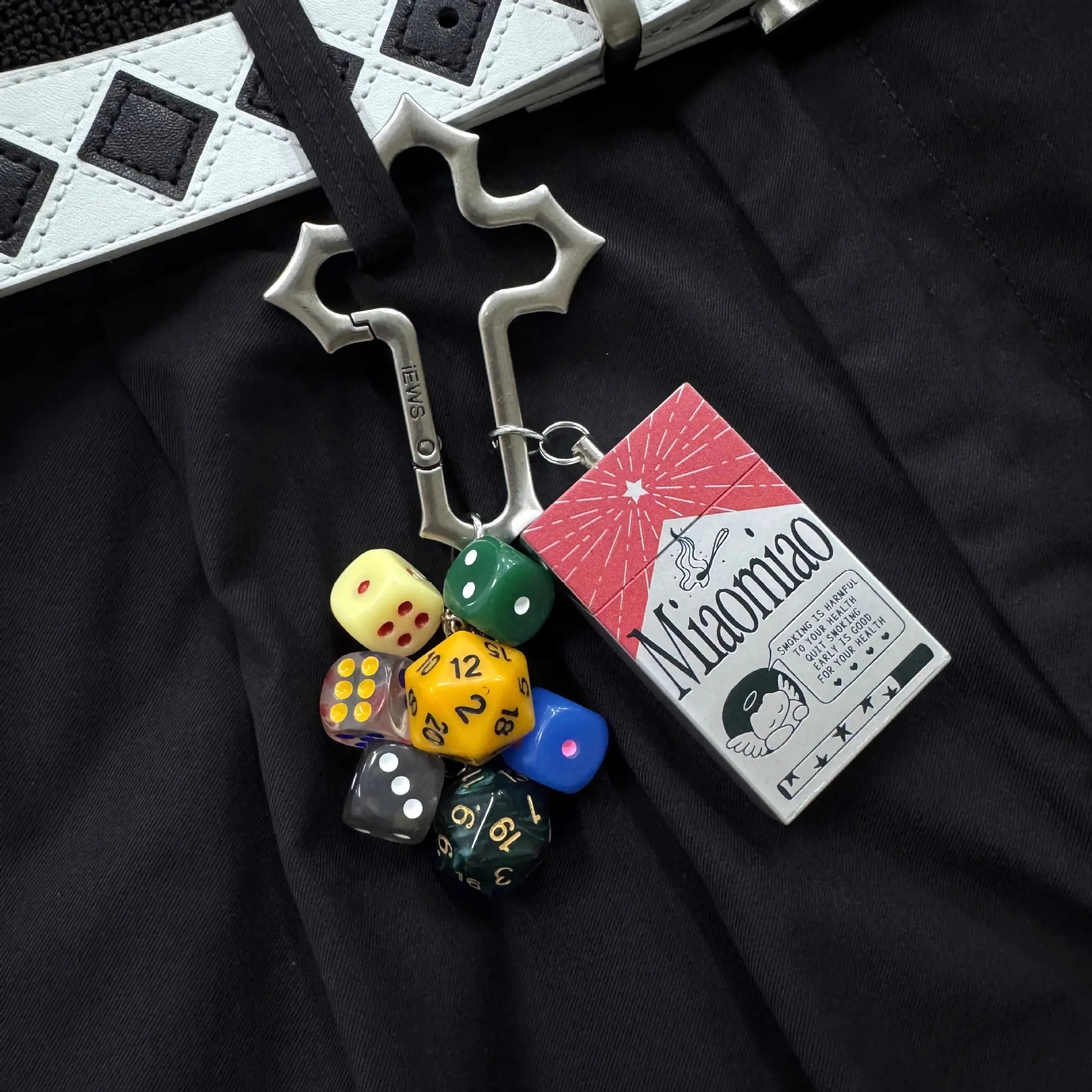 DND Dice Cluster Keychain Miaomiao Cigarette Case Charm Edgy Dark Aesthetic Streetwear Waist Accessory