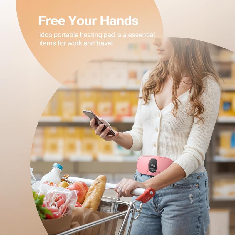 IDOO Portable Cordless Heating Pad, Valentines Day Gift, Triple Vibrating Waist & Abdominal Massager for Cramps Relief, 5S Fast Heating, Perfect Gift for Women, Period Cramp Solution, Endometriosis Pain Relief