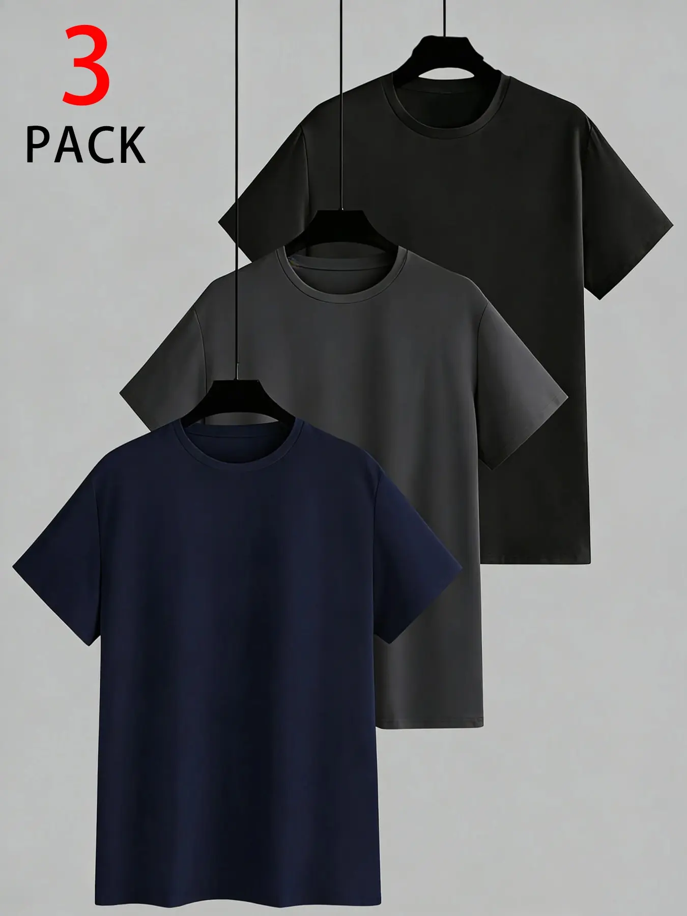 Men’s 3-Pack Solid Color Crew Neck T-Shirts, Multipack All-Match Classic Basic Short Sleeve Tees, Soft Breathable Athletic Casual Streetwear Tops in Black White Navy for Minimalist Style, Daily Wear & Sports, Round Neck