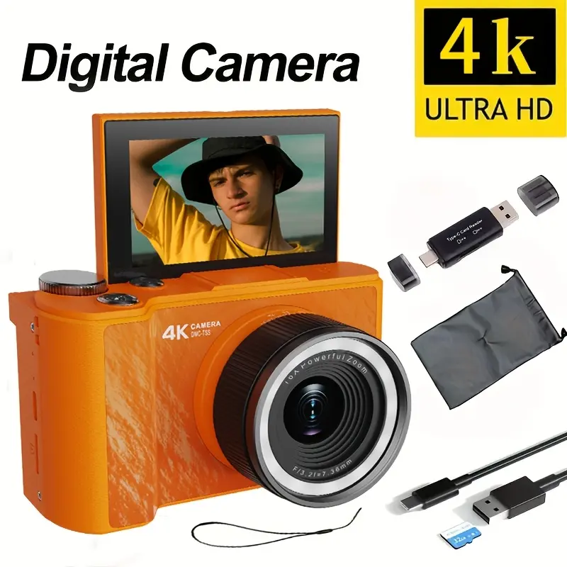 W&O Q5 4K Digital Camera for Vlogging, Up to 64MP Photos, Autofocus Point-and-Shoot Camera with 180° Flip Screen, Ring Light, 16X Digital Zoom and 32GB Memory Card Included daily vlog