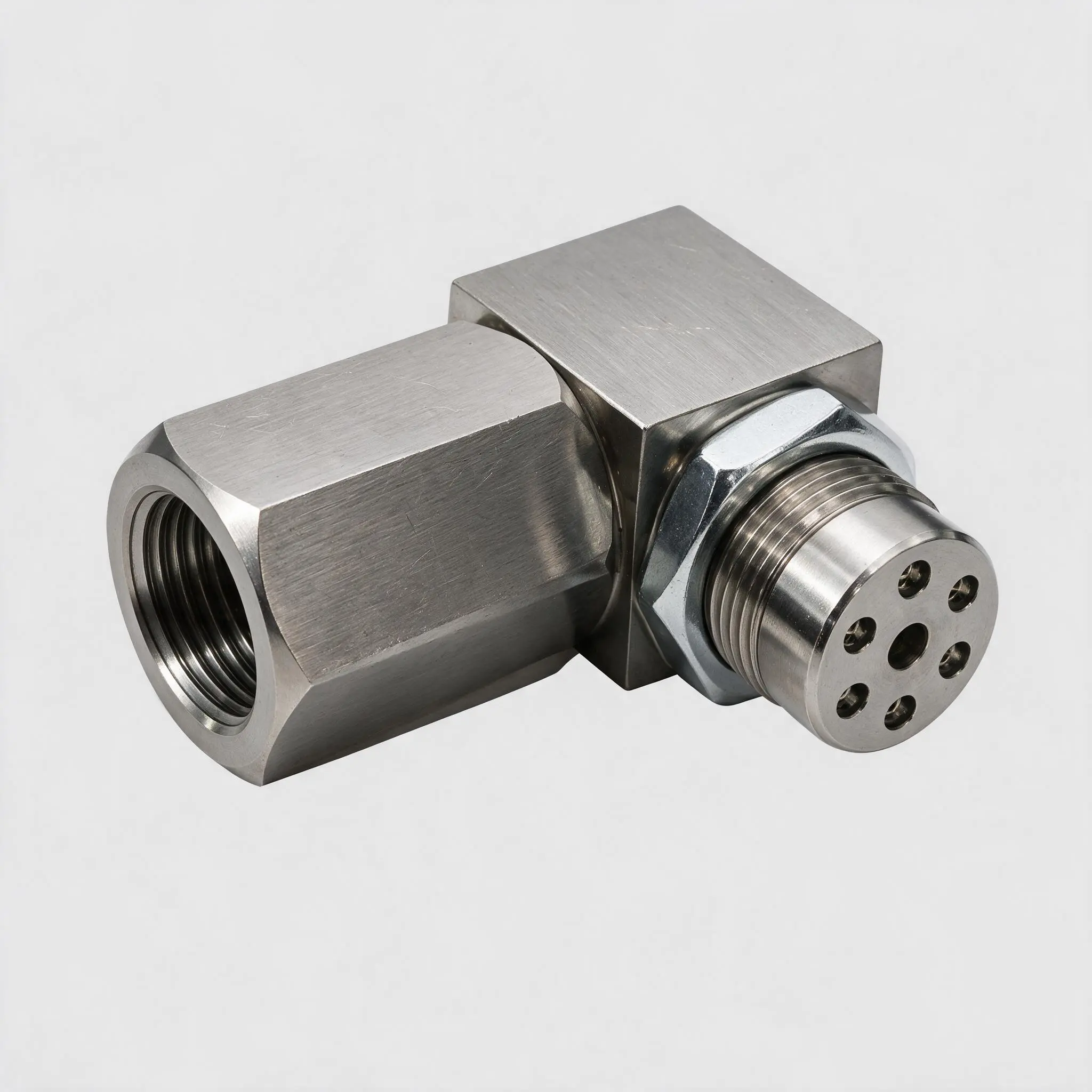 1PC Right-Angle M18 x 1.5 Stainless Steel Threaded Sensor Adapter with Lock Nut, Male-Female Fitting Connector for Automotive Maintenance, Tight-Space Installation