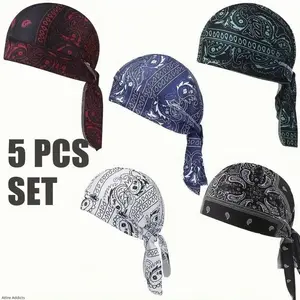 5 Pack 2026 New Euro Stretch Paisley Pirate Hat For Cycling Sports Unisex Bandana Headwrap Cap US Design outdoorfun