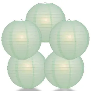 5-Pack 20 Inch Cool Mint Green Parallel Ribbing Round Paper Lantern