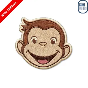 Curious Monkey Smiling Face Embroidered Patch, Cute Cartoon Animal Head Iron On Applique for Kids Clothes, Backpacks & Jackets