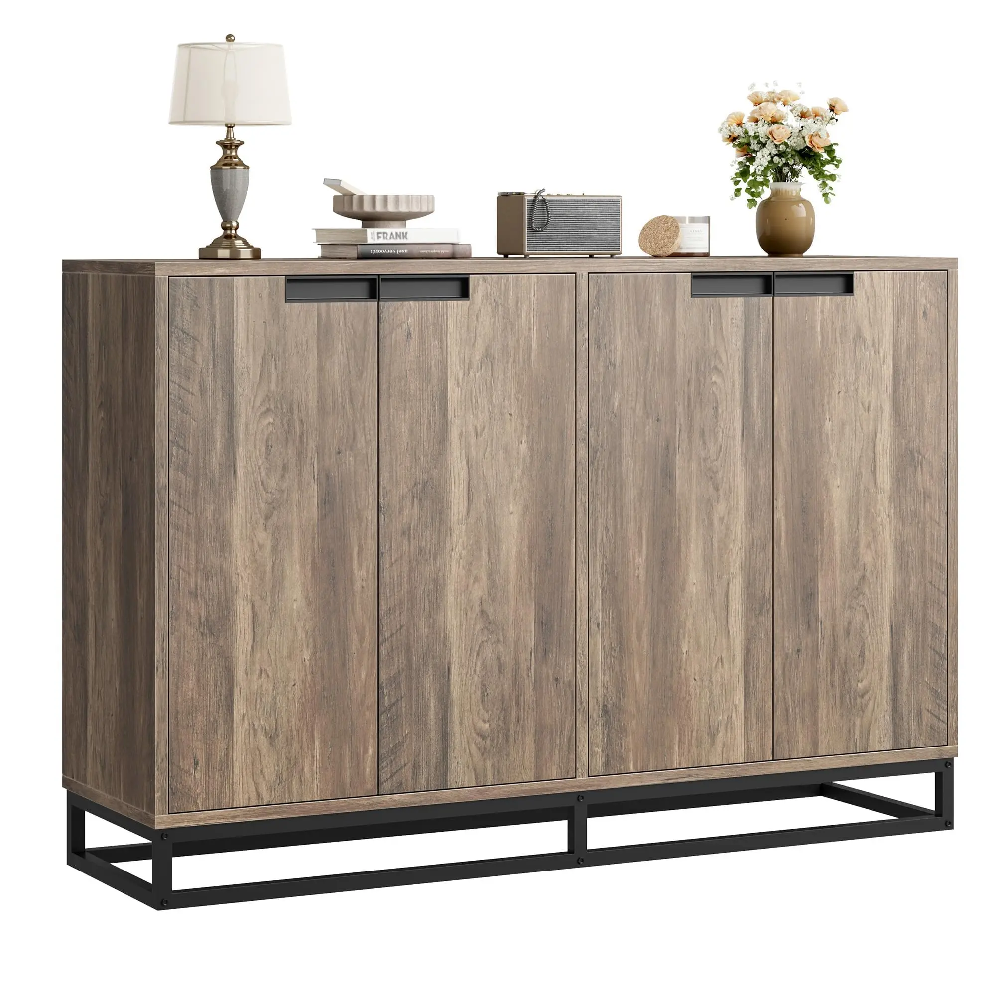 Garvee 55 inch Sideboard Buffet Cabinet with Storage, Accent Cabinet with 4 Doors and Adjustable Shelves, Kitchen Sideboard Storage Cabinet, Dining Room, Entryway, Living Room, Brown