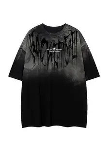 American Vintage Washed Tie-Dye Gradient Short Sleeve T-Shirt, Unisex Casual Loose Sleeve Fashion Round Neck Half Sleeve Tee, Trendy Streetwear