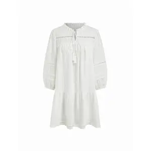 Cider Cotton Puff Mandarin Collar Sleeve Knotted Smock Midi Dress SwimWeek