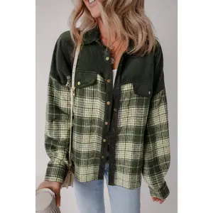 Snap Down Collared Neck Plaid Shacket