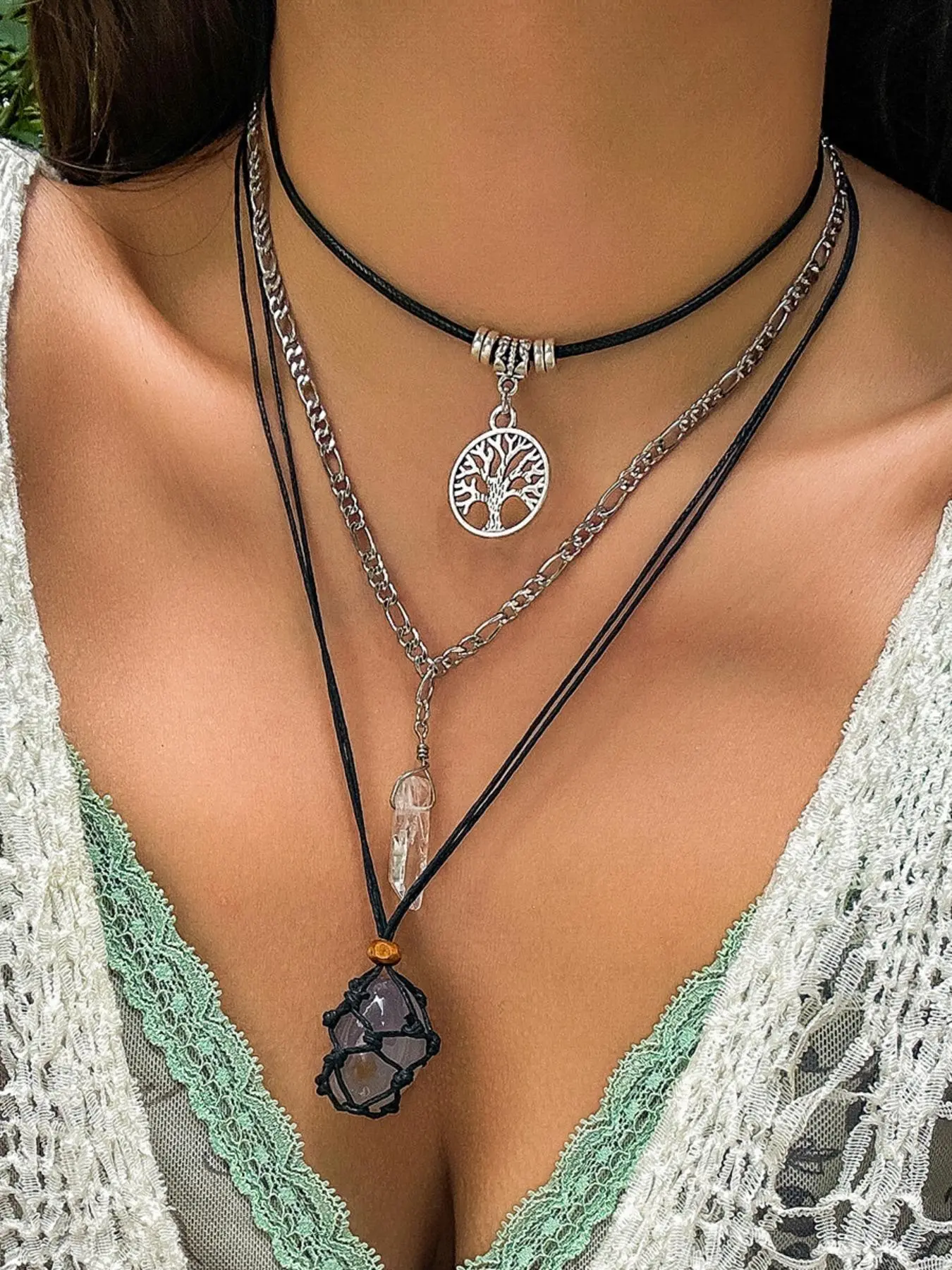Boho Style, Boho Chic Crystal, Random Shaped Crystal Decor Choker, Vintage Pendant Necklace for Women & Girls, Fashion Jewelry for Party, Daily Decor, Decorative Necklace, Jewelry for Birthday Gift