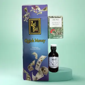 Quick money spiritual cleaning kit one box 120 PCs premium Zed Black quick money incense sticks + 100g attract money soap + 60 ml scentology scented oil Money Perfume Aroma Fragrance