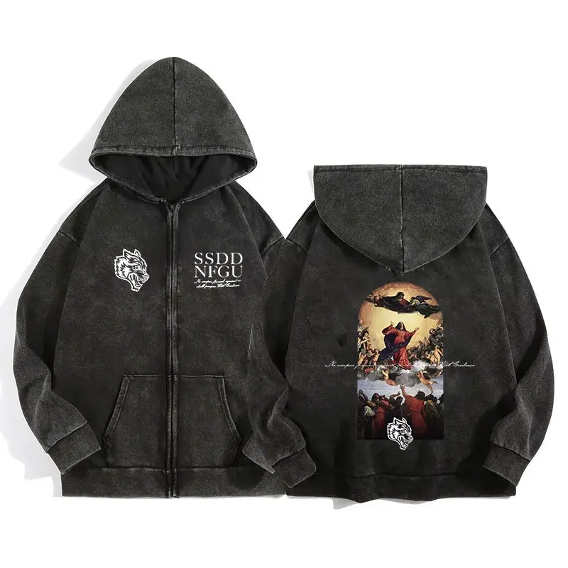 Darc Wolves Sport Zip up Hoodies for Men Women Cotton Print Gothic