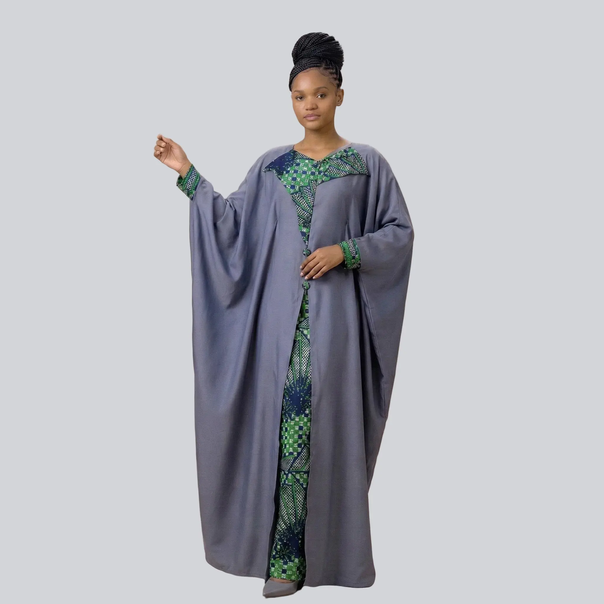 Nailah Ankara Panel Kaftan – Handmade Modest Maxi Kaftan Dress, Flowing African Print Abaya for Church, Eid & Elegant Everyday Wear