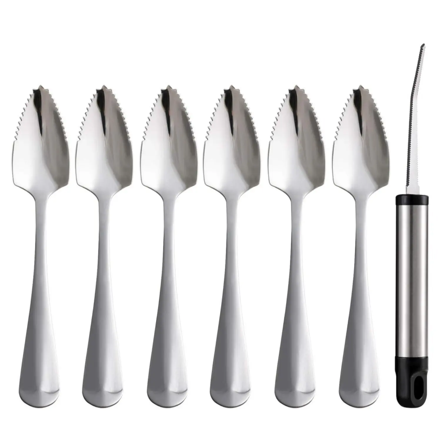 7Pcs Grapefruit Spoons and Grapefruit Knife, Food Grade Stainless Steel Dessert Spoons Mirror Finish Fruit Knife, Serrated Grapefruit Utensils Tool, Suitable for Citrus Fruits Desserts Salads - Home Improvement.