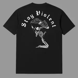 Stay Violent Tactical T Shirt Featuring Skeleton Warrior With Rifle And Eagle Graphic, Aggressive Military Streetwear Design Symbolizing Strength Defiance Combat Spirit And Modern Tactical Operator Lifestyle