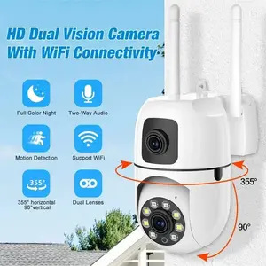 Dual Lens 3mp WiFi Security Camera, Indoor Outdoor Use, Smart Motion Detection, Ptz Control, HD Night Vision, Alarm, Two-Way Talk, USB, Wall cctv, Outdoor Cctv System