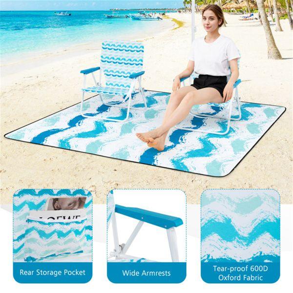 4-Piece Beach Set with 6.2ft Sun-Proof Umbrella, 2 Folding Chairs & 80"x80" Waterproof Blanket-Blue