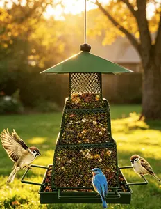 Outdoor hanging bird feeder, retractable large-capacity bird feeder (4 lb capacity), suitable for goldfinch, cardinal, blue jay, squirrel-proof, waterproof bird feeder, suitable for gardens and patios.