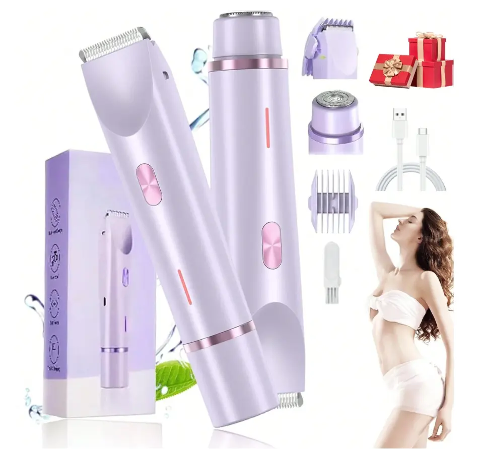 Festival Gifts, 2 in 1 Electric Hair Removal Tool Bikini Trimmer for Women, Double-ended Electric Razors, Body & Facial Electric Shaver, Waterproof Wet & Dry Use Trimmer, Shaver for Women, Portable Hair Trimmer, Cordless Rechargeable Trimmer