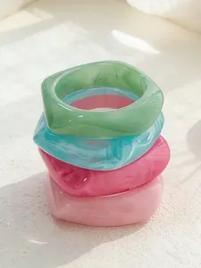 Summer 4pcs/set Geometric Tie-Dye Resin Bangle Bracelet Set, Colorful Stackable Bangles, Fashionable Jewelry for Women, Gift Idea