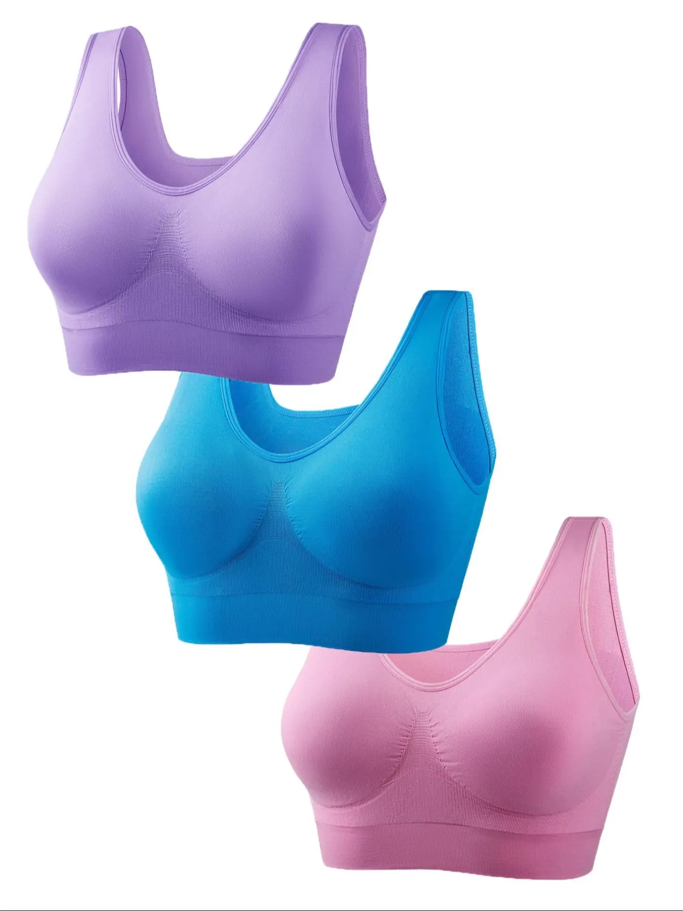 【Plus Size】 Solid Wireless Bra, Breathable Comfortable U Neck Bra, Women's Plus Size Lingerie for All Seasons, Breathable Comfy Bra, Breathable Fit Bra, No Underwire Bra