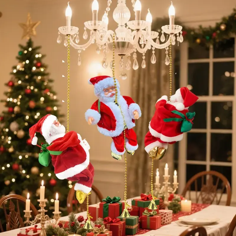 Classic Climbing Beads Musical Santa Claus Ornament – Battery-Operated Plastic Christmas Hanging Decoration with a 3-Position Switch and Music-Off Mode, Batteries Not Included, for Home, Mantelpiece, Party Décor, and a Perfect Christmas Gift